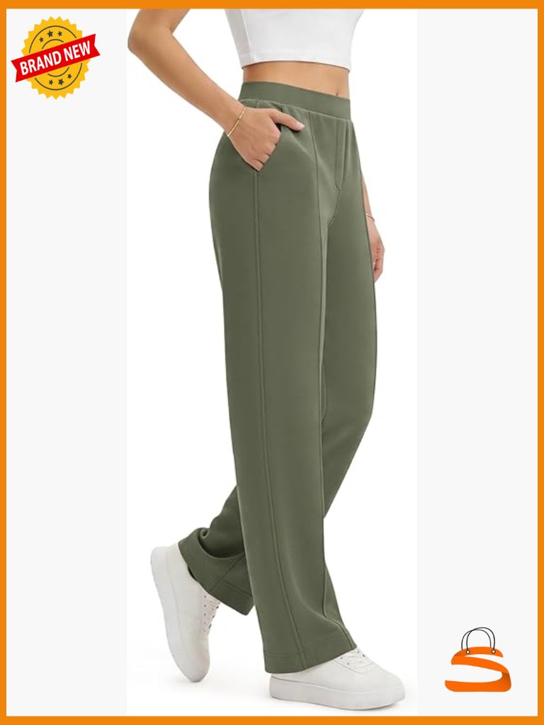 Womens Modal Soft Casual Work Pants With Pockets Mid Rise Pull-On